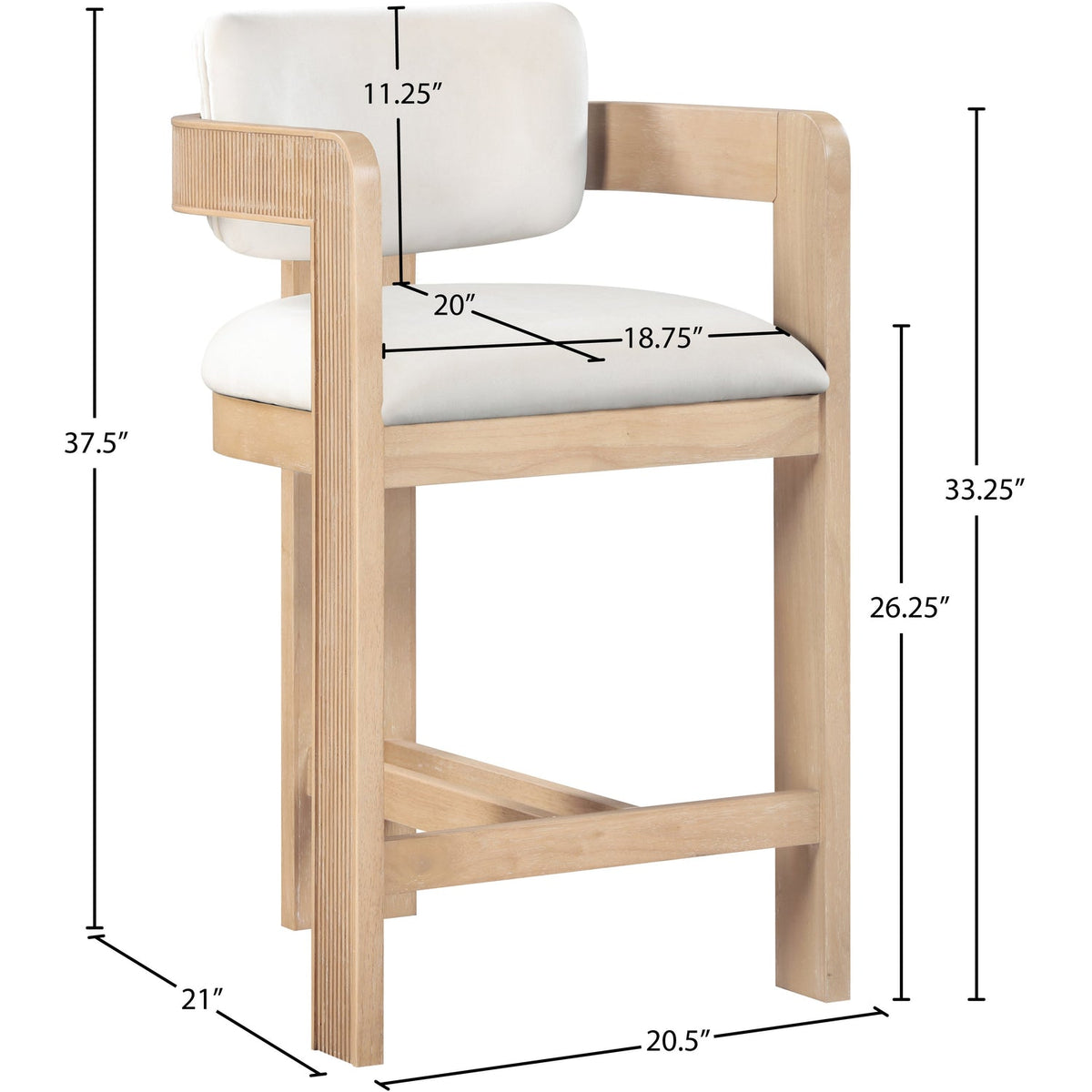 Sacha Cream Velvet Upholstered Counter Stool Set of 2