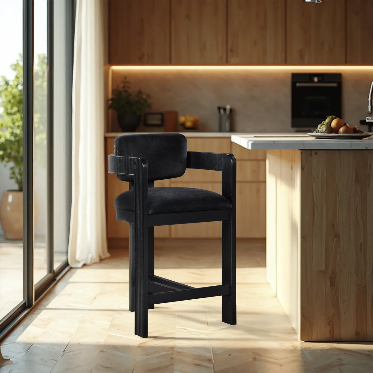 Sacha Black Velvet Upholstered Counter Stool Set of 2