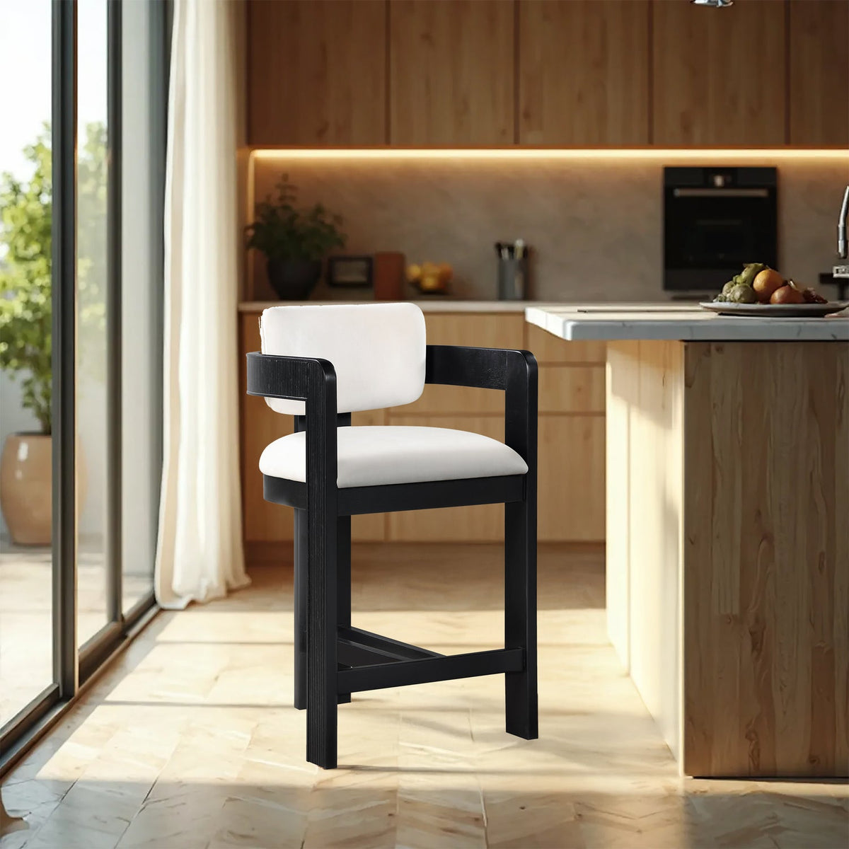 Sacha Cream Velvet Upholstered Counter Stool Set of 2