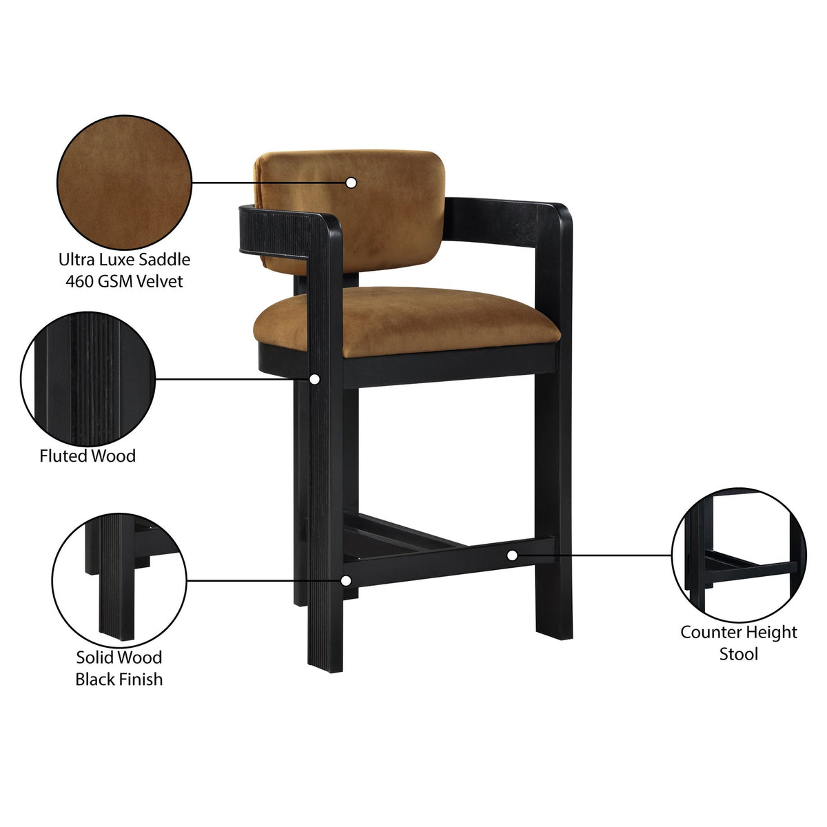 Sacha Saddle Velvet Upholstered Counter Stool Set of 2