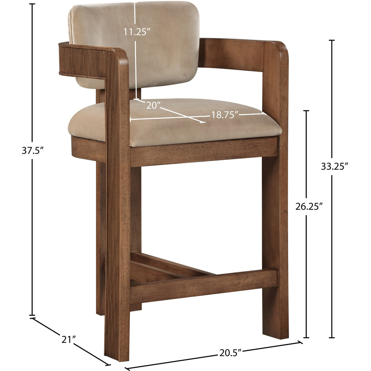 Sacha Beige Velvet Upholstered Counter Stool Set of 2