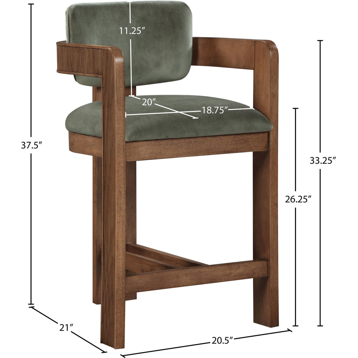 Sacha Green Velvet Upholstered Counter Stool Set of 2