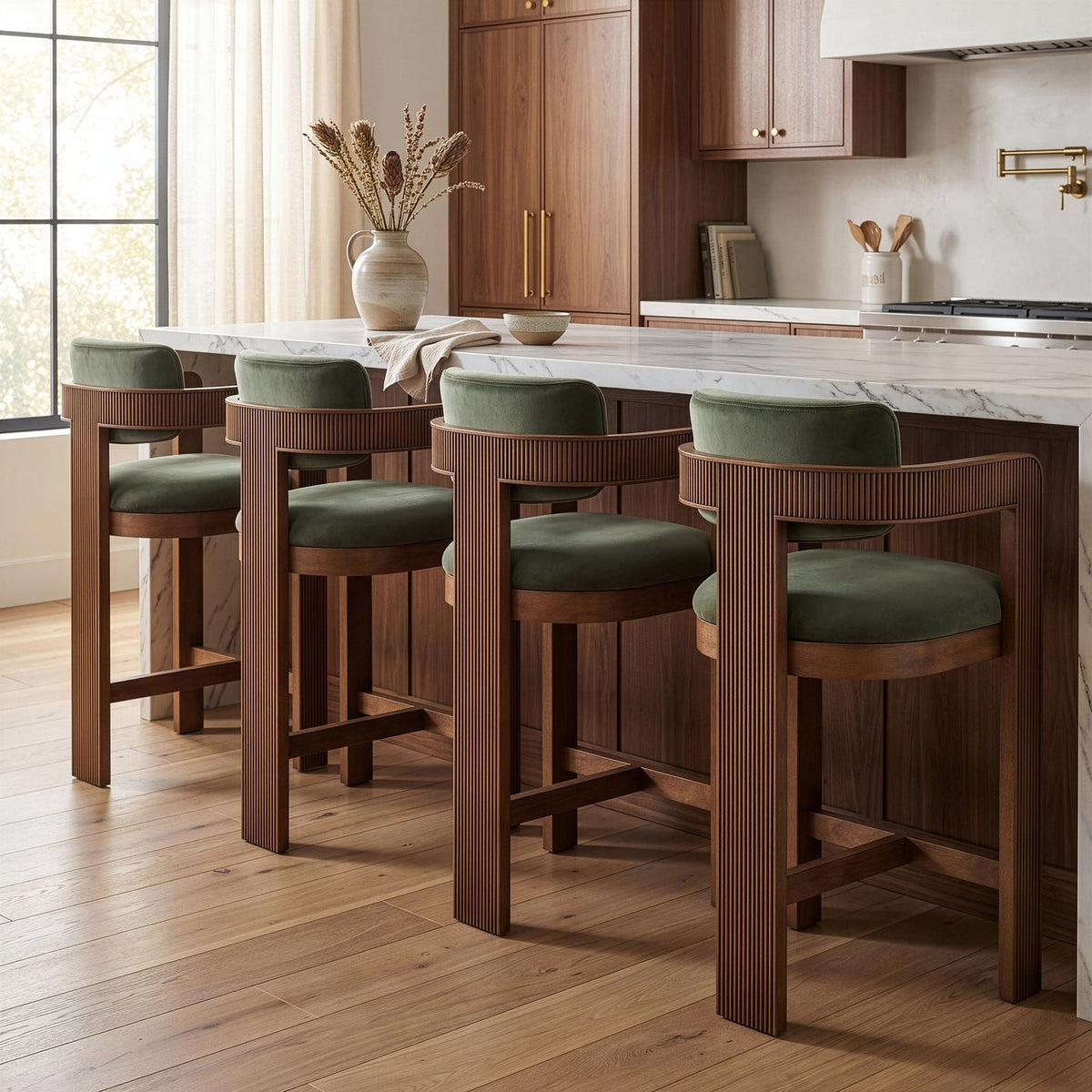 Sacha Green Velvet Upholstered Counter Stool Set of 2