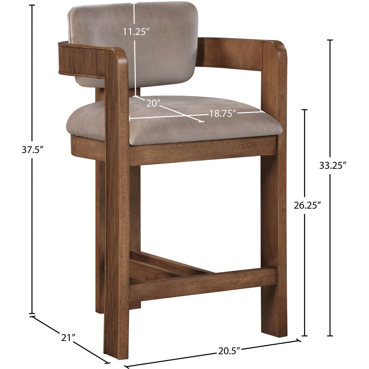 Sacha Taupe Velvet Upholstered Counter Stool Set of 2