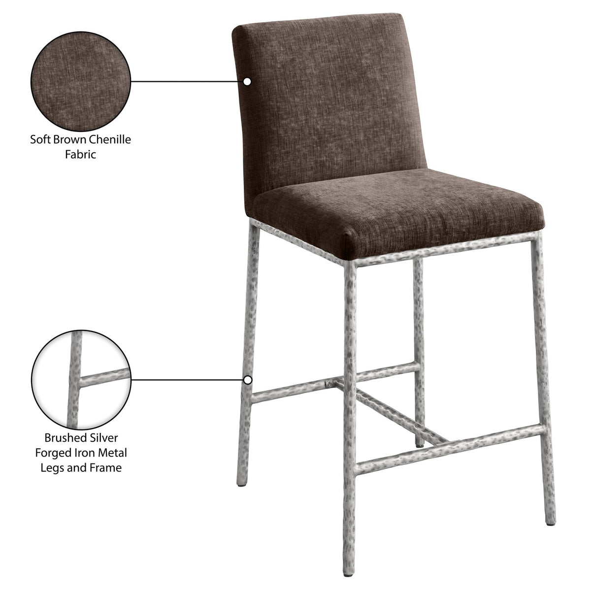 Reeves Brown Chenille Fabric Upholstered Counter Stool Set of 2