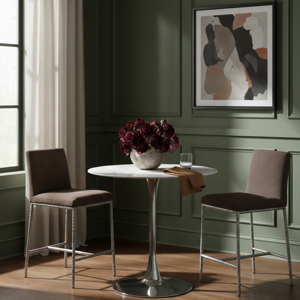 Reeves Brown Chenille Fabric Upholstered Counter Stool Set of 2