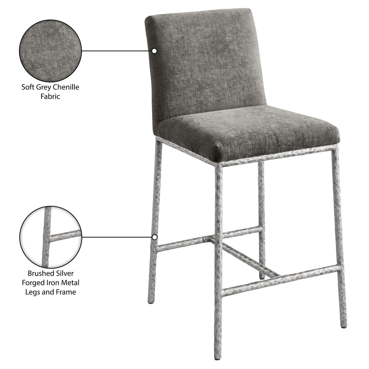 Reeves Grey Chenille Fabric Upholstered Counter Stool Set of 2