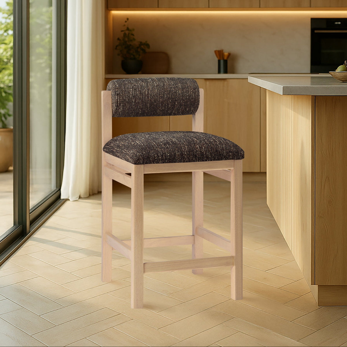 Roundhill Brown Linen Textured Fabric Upholstered Counter Stool Set of 2