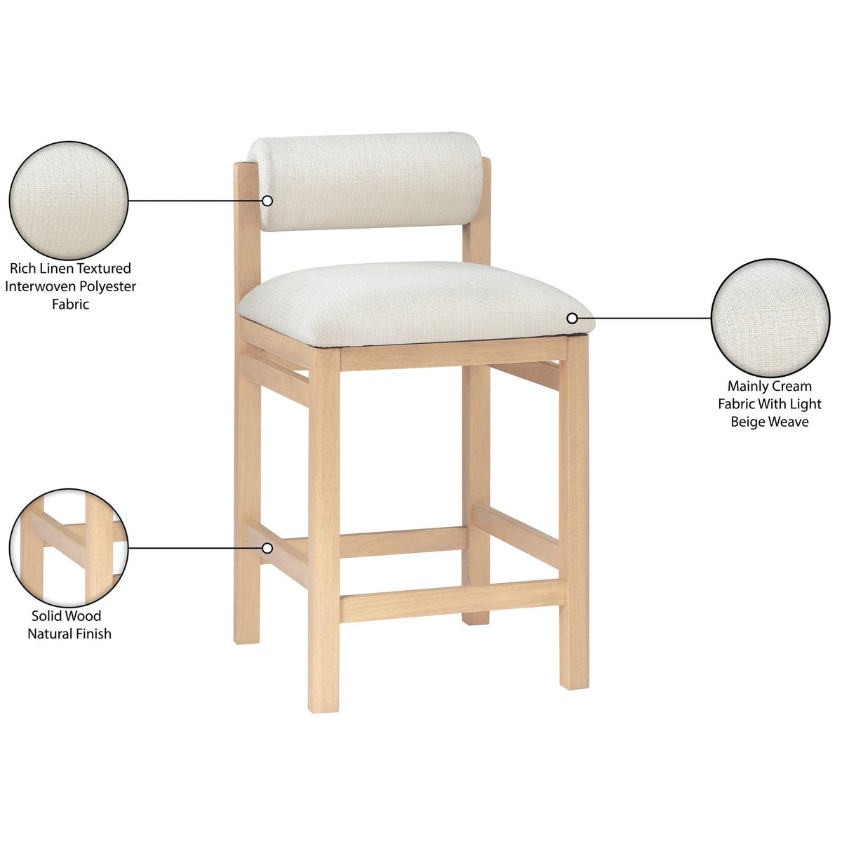 Roundhill Cream Linen Textured Fabric Upholstered Counter Stool Set of 2