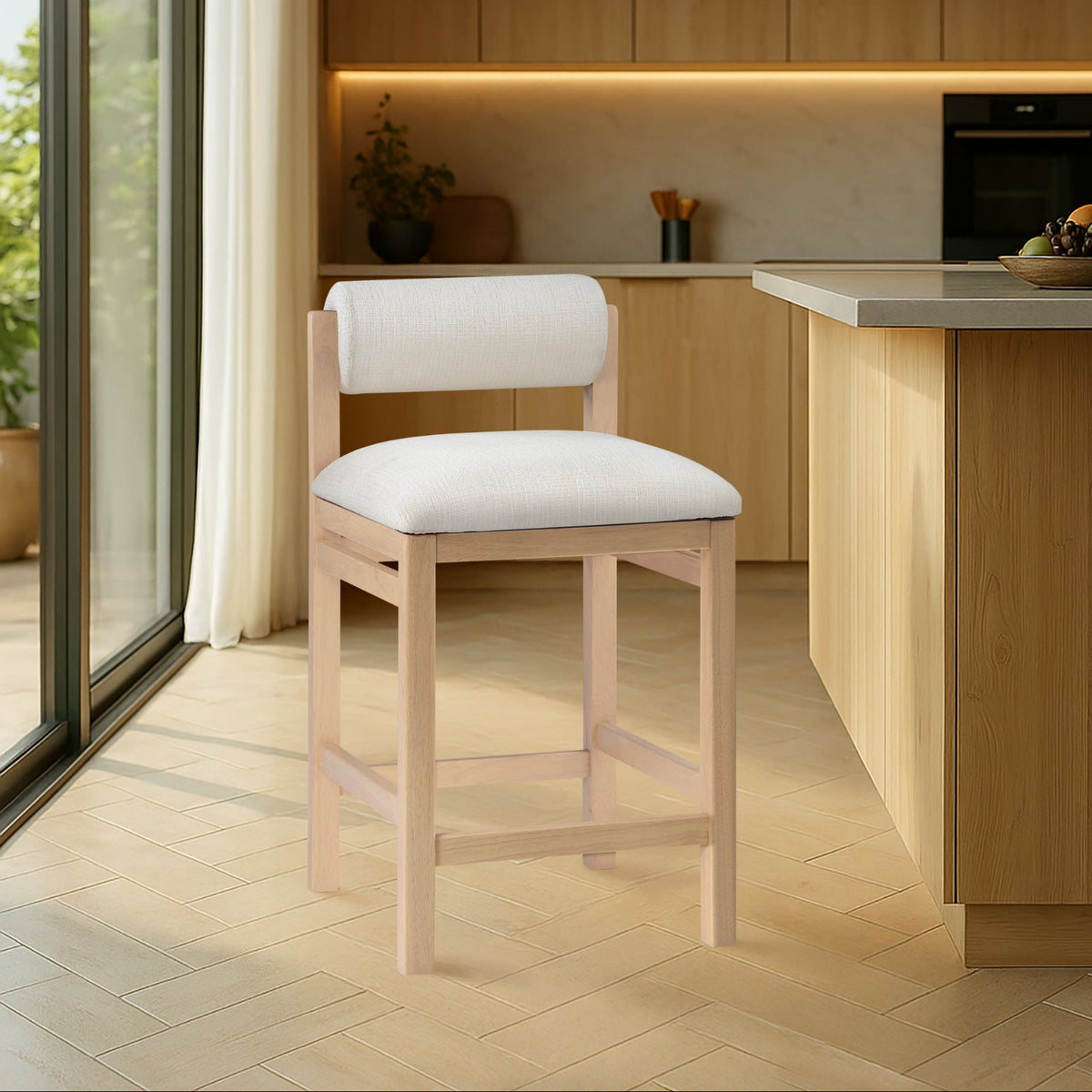 Roundhill Cream Linen Textured Fabric Upholstered Counter Stool Set of 2