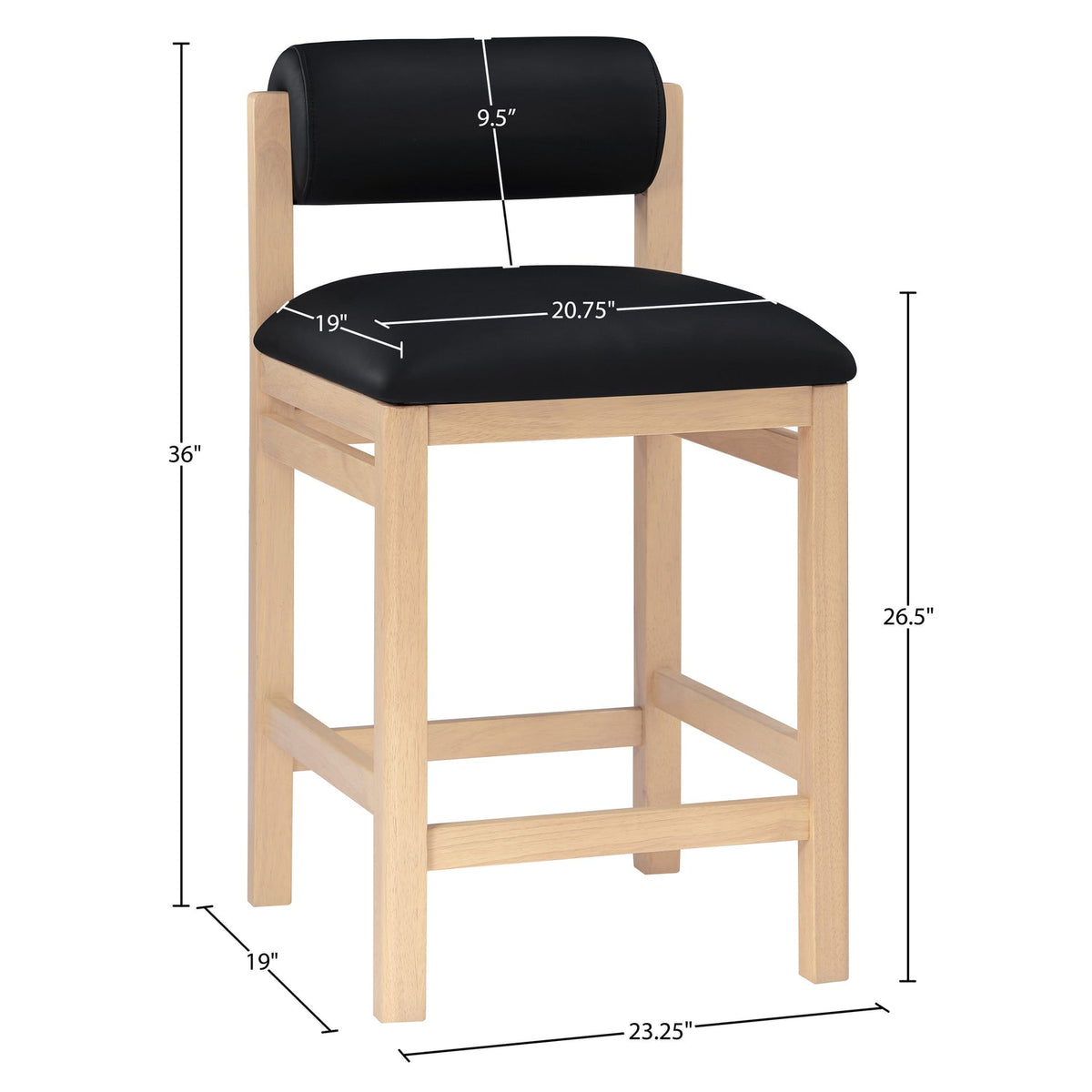 Roundhill Black Vegan Leather Upholstered Counter Stool Set of 2