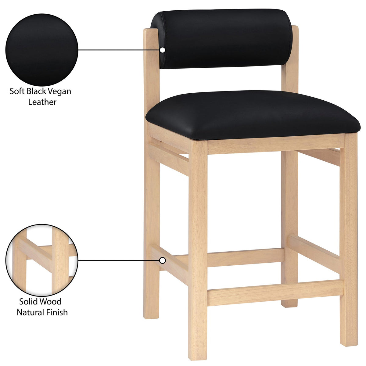 Roundhill Black Vegan Leather Upholstered Counter Stool Set of 2