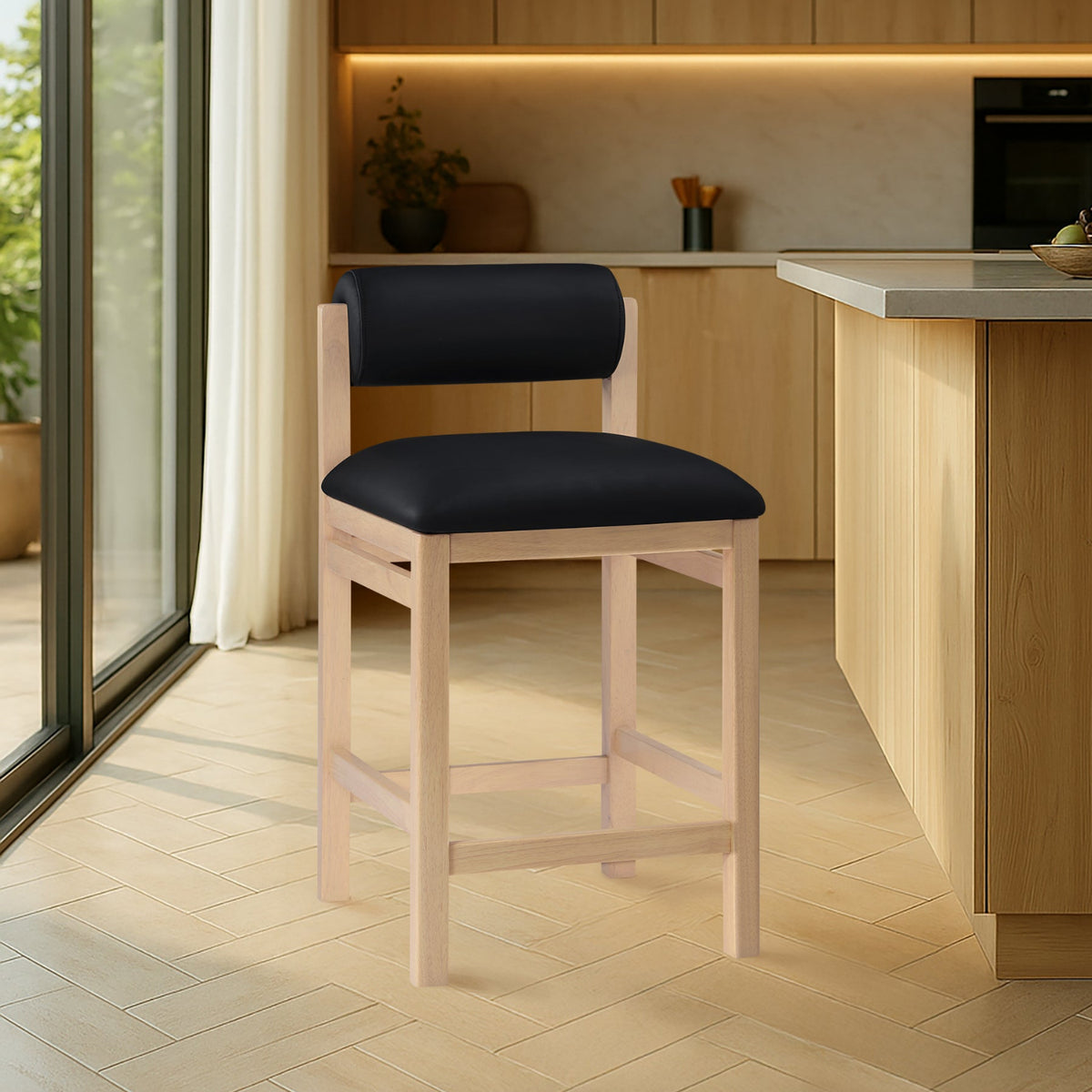 Roundhill Black Vegan Leather Upholstered Counter Stool Set of 2