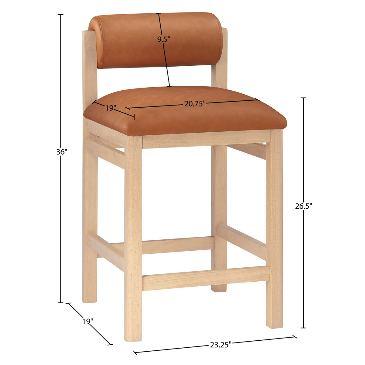 Roundhill Cognac Vegan Leather Upholstered Counter Stool Set of 2