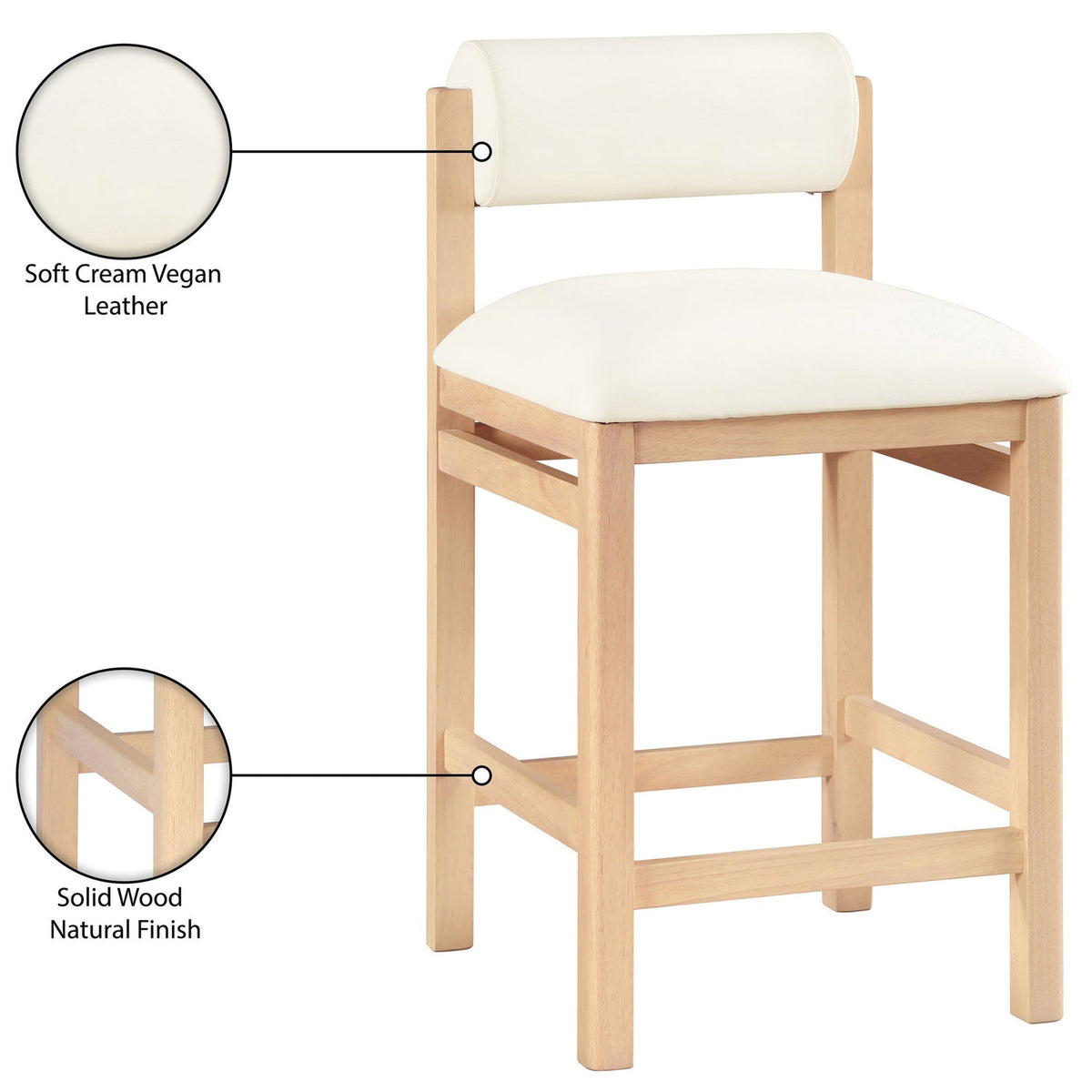 Roundhill Cream Vegan Leather Upholstered Counter Stool Set of 2