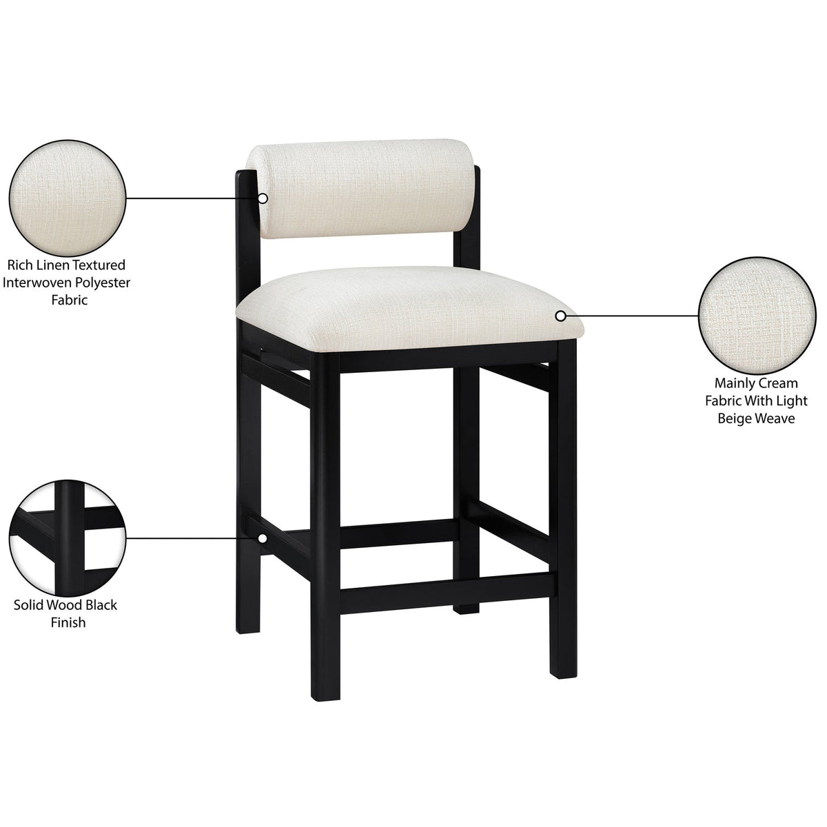 Roundhill Cream Linen Textured Fabric Upholstered Counter Stool Set of 2