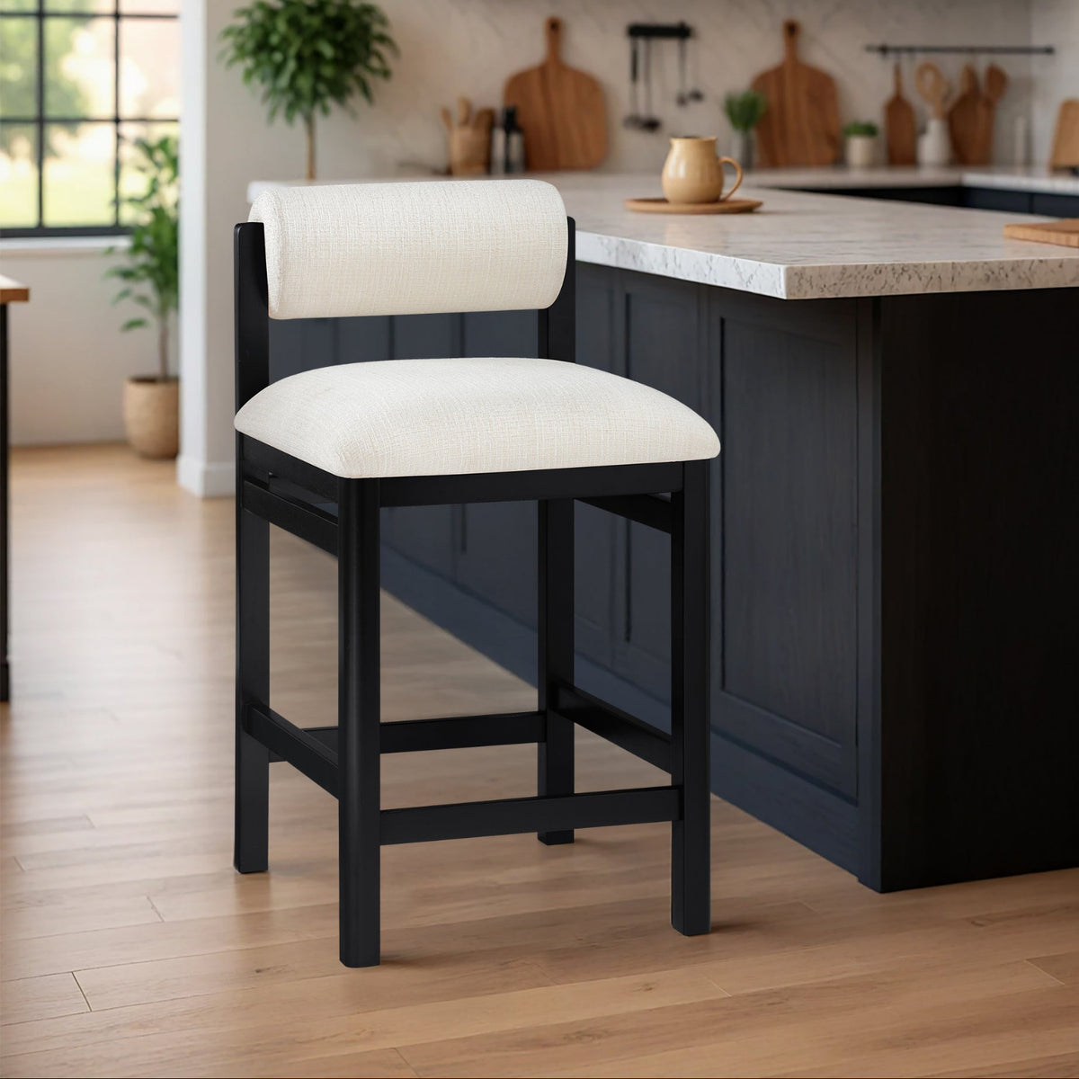 Roundhill Cream Linen Textured Fabric Upholstered Counter Stool Set of 2
