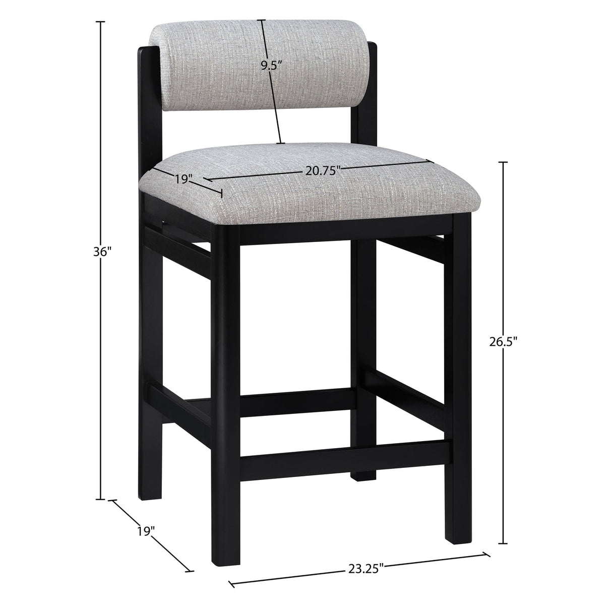 Roundhill Grey Linen Textured Fabric Upholstered Counter Stool Set of 2