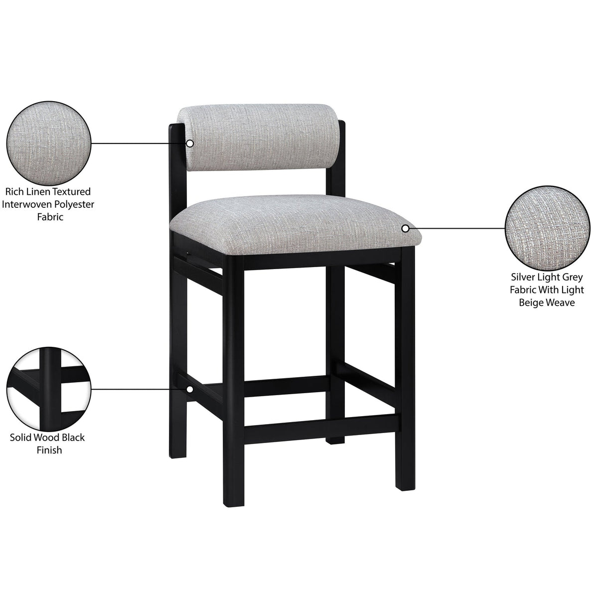 Roundhill Grey Linen Textured Fabric Upholstered Counter Stool Set of 2
