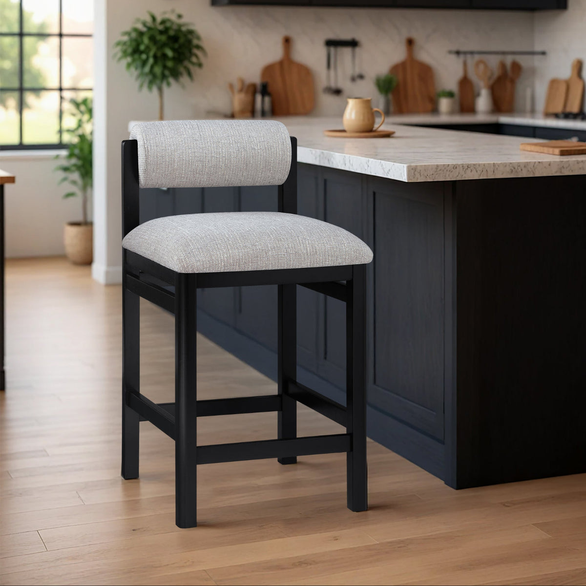 Roundhill Grey Linen Textured Fabric Upholstered Counter Stool Set of 2