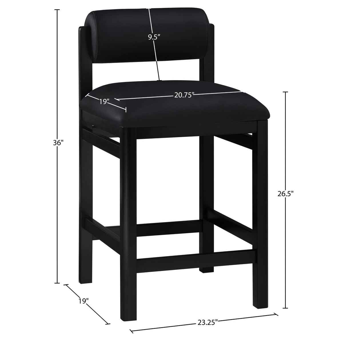 Roundhill Black Vegan Leather Upholstered Counter Stool Set of 2