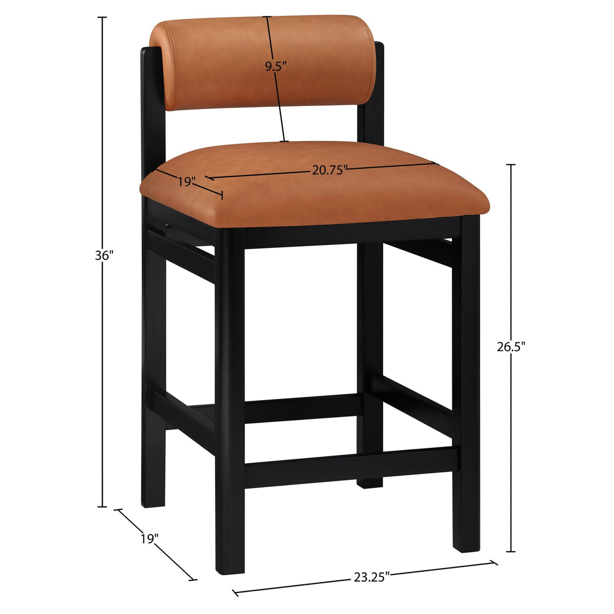 Roundhill Cognac Vegan Leather Upholstered Counter Stool Set of 2