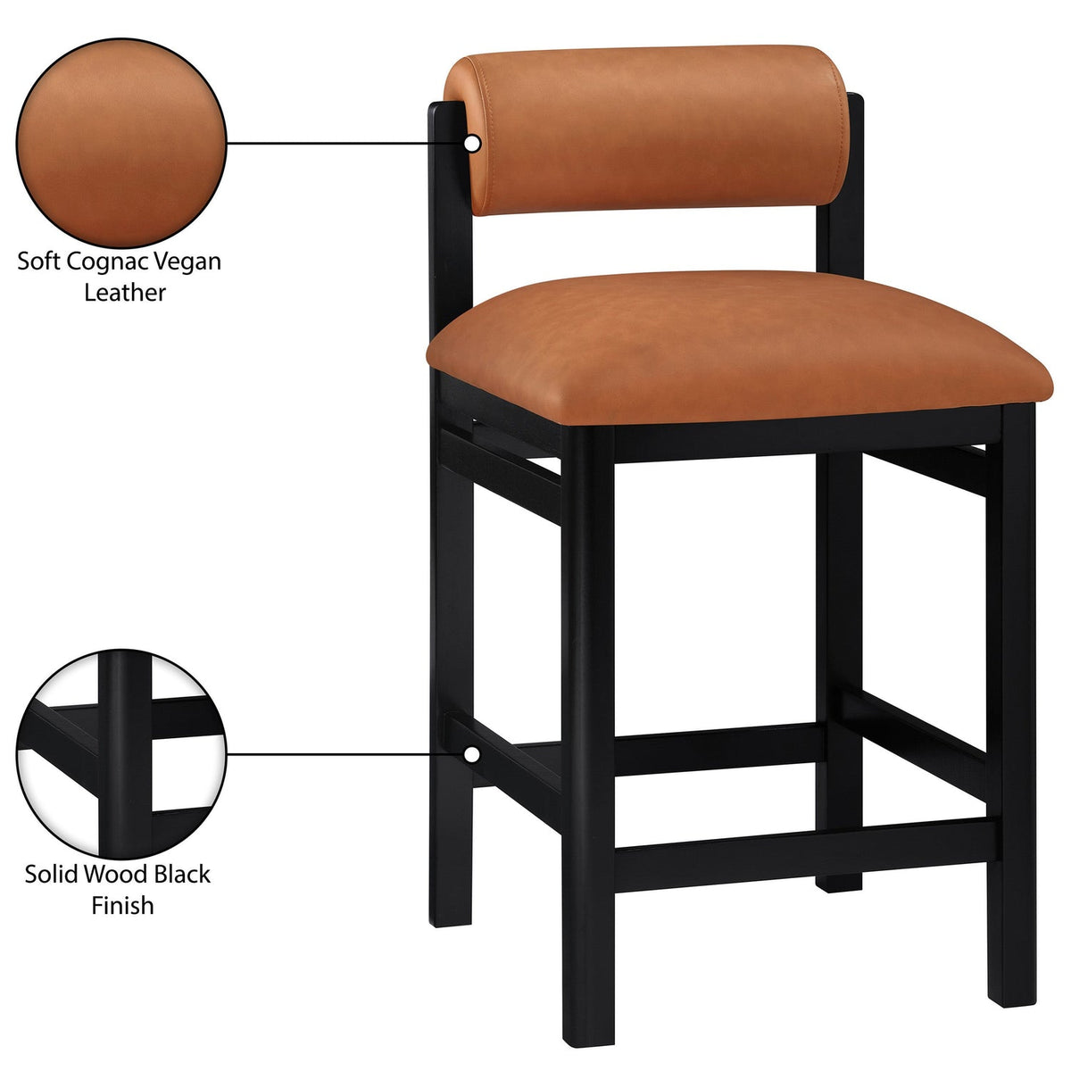 Roundhill Cognac Vegan Leather Upholstered Counter Stool Set of 2