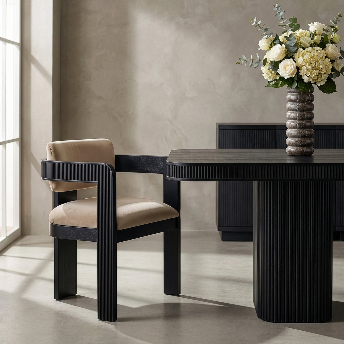 Sacha Beige Velvet Upholstered Dining Chair Set of 2