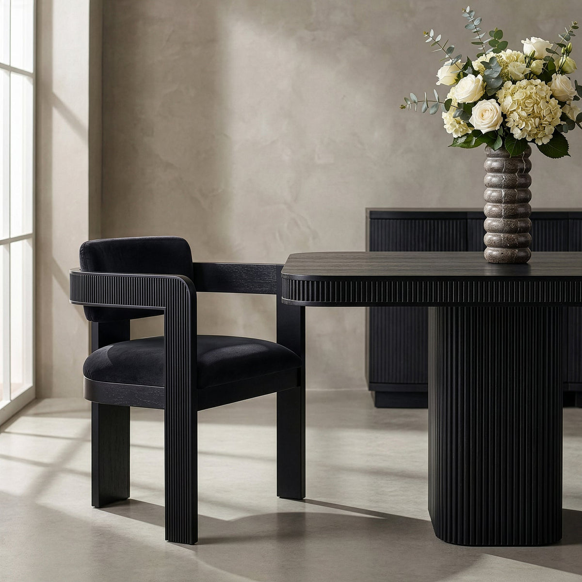 Sacha Black Velvet Upholstered Dining Chair Set of 2