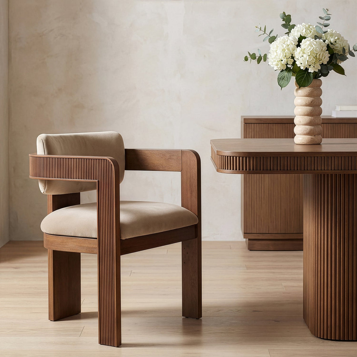 Sacha Beige Velvet Upholstered Dining Chair Set of 2