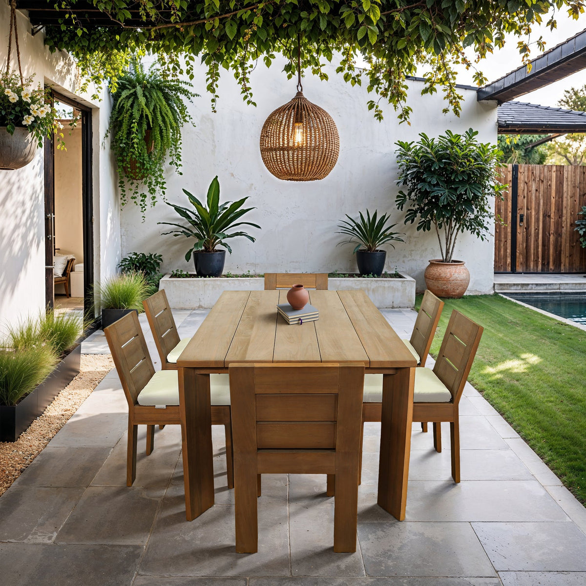 Mirella 78.75in Natural Teak Wood Outdoor Patio Dining Table