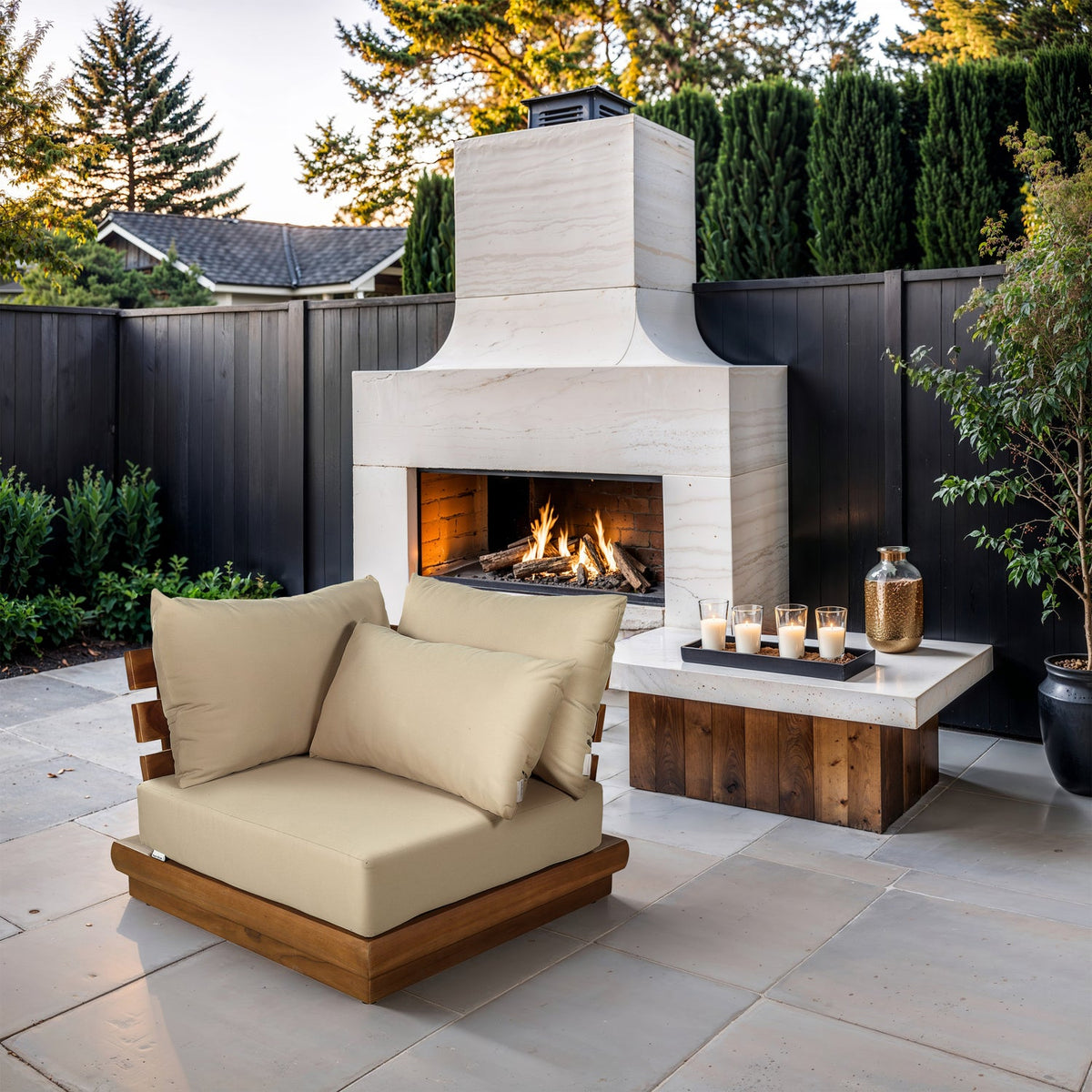 Mirella Tan Water Resistant Fabric Upholstered Outdoor Patio Modular Corner Chair