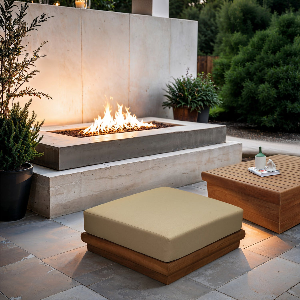 Mirella Tan Water Resistant Fabric Upholstered Outdoor Patio Modular Ottoman