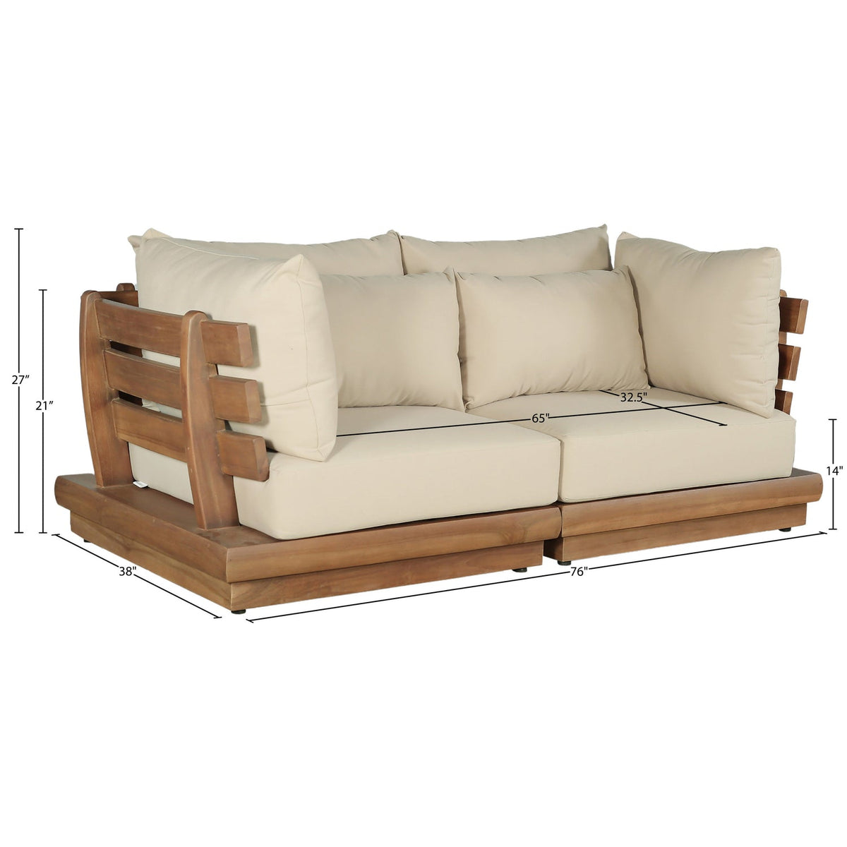 Mirella 76in Tan Water Resistant Fabric Upholstered 2 Piece Outdoor Patio Modular Sofa