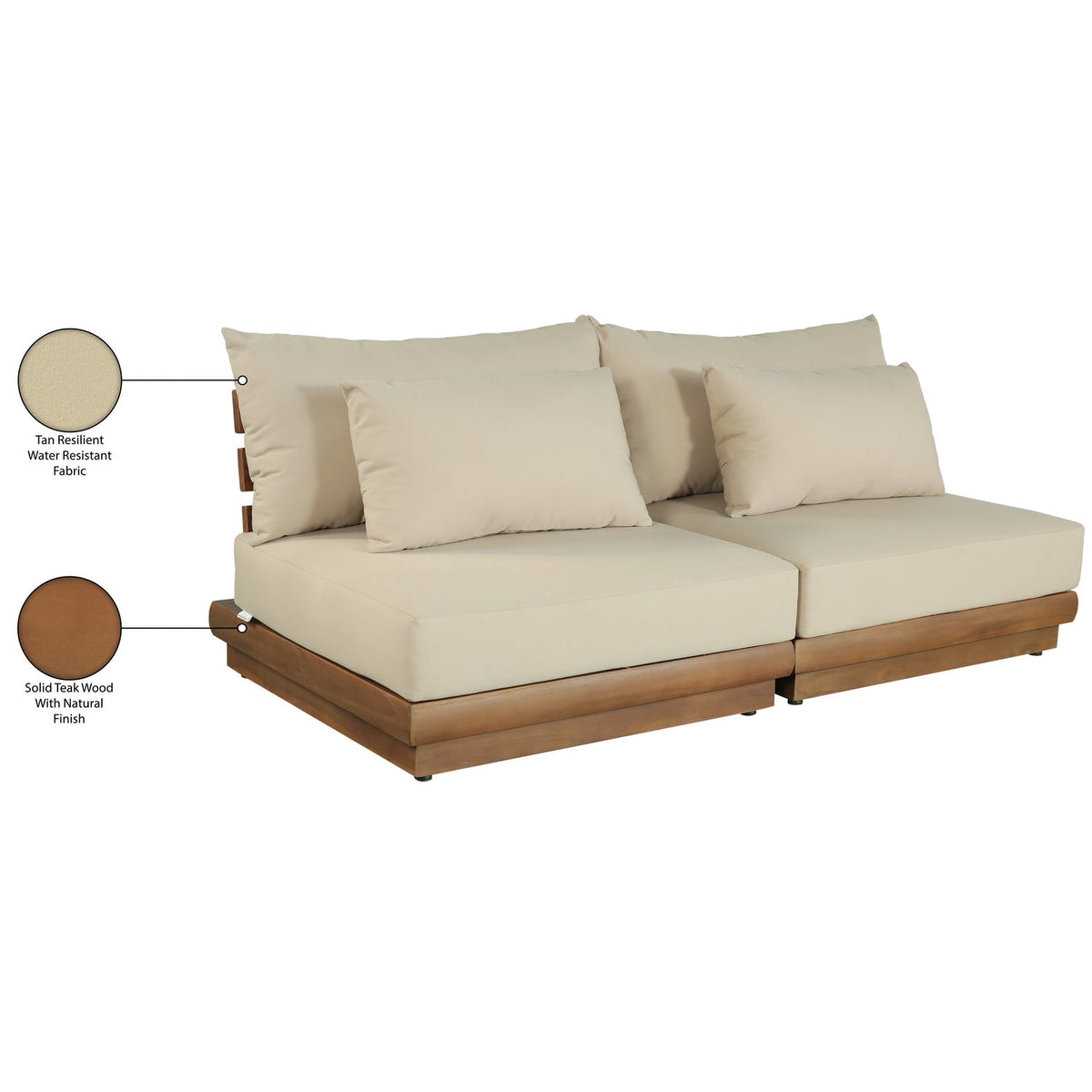 Mirella 74in Tan Water Resistant Fabric Upholstered 2 Piece Outdoor Patio Modular Sofa