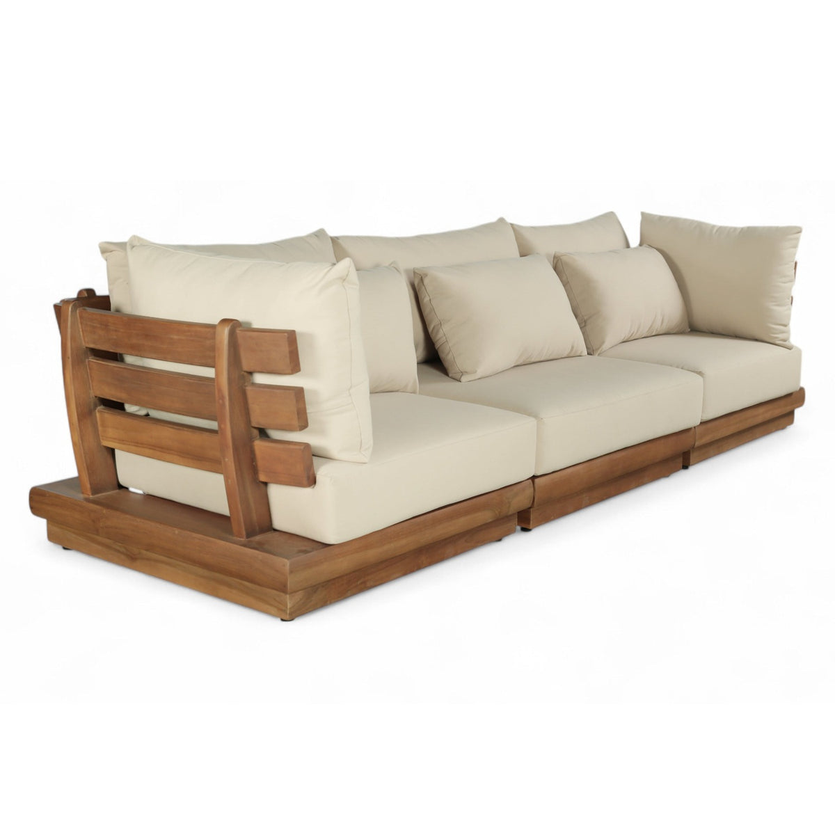 Mirella 113" Tan Water Resistant Fabric Upholstered 3pc. Outdoor Patio Modular Sofa in teak, primary product view