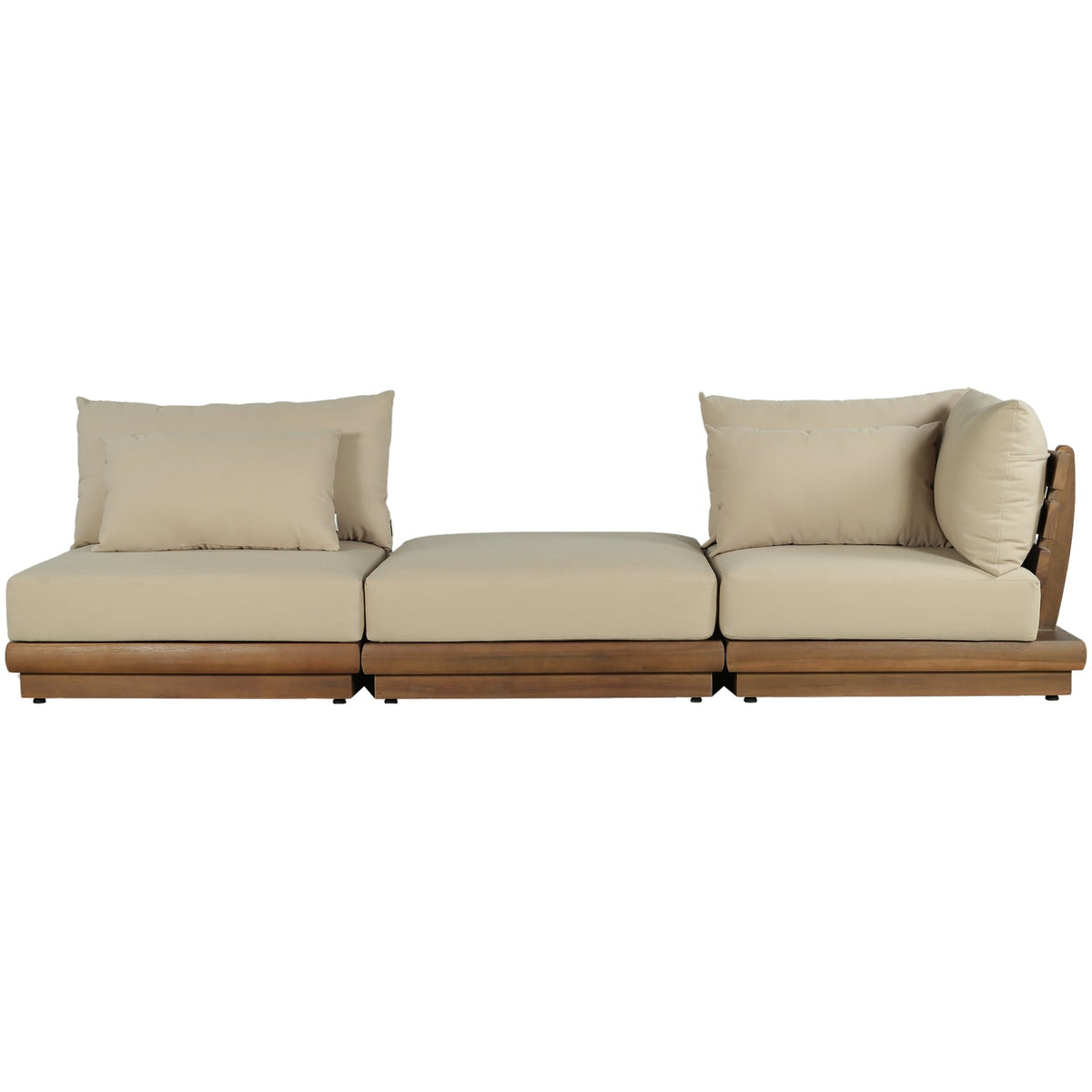 Mirella 112in Tan Water Resistant Fabric Upholstered 3 Piece Outdoor Patio Modular Sofa
