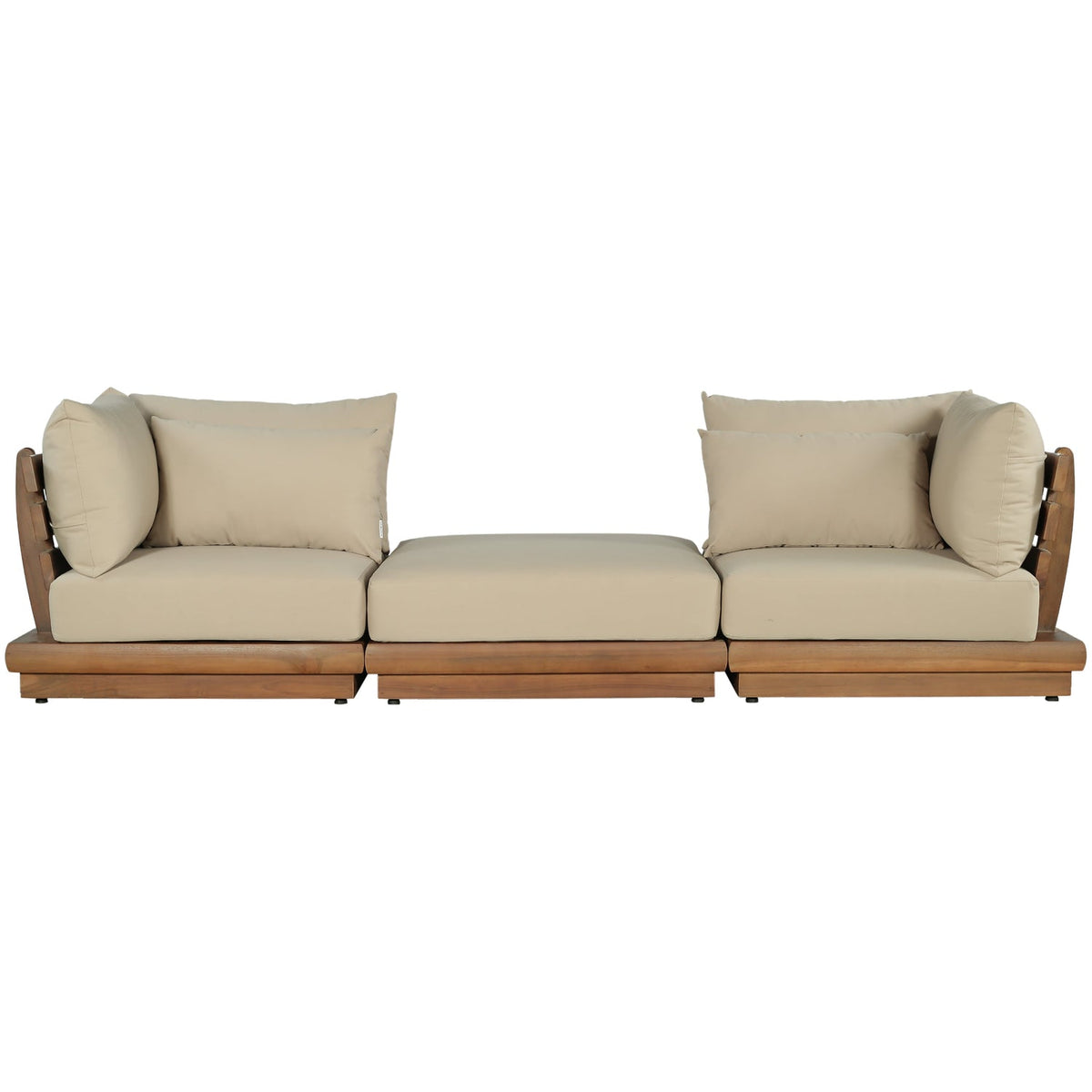 Mirella 113in Tan Water Resistant Fabric Upholstered 3 Piece Outdoor Patio Modular Sofa
