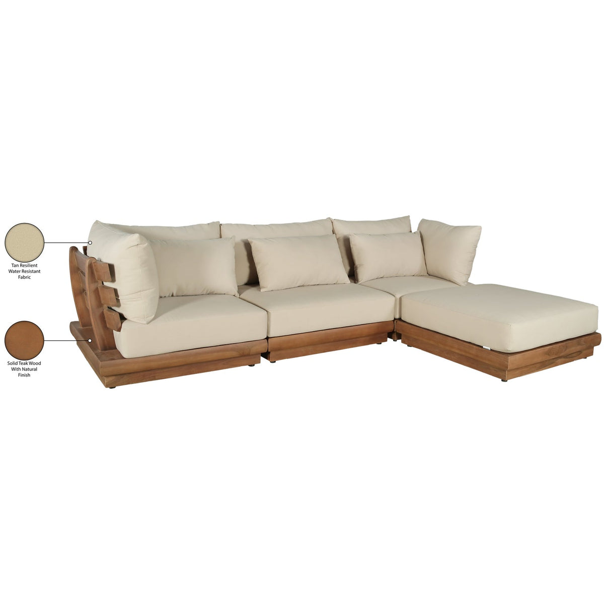 Mirella 113in Tan Water Resistant Fabric Upholstered 4 Piece Outdoor Patio Modular Sectional Sofa