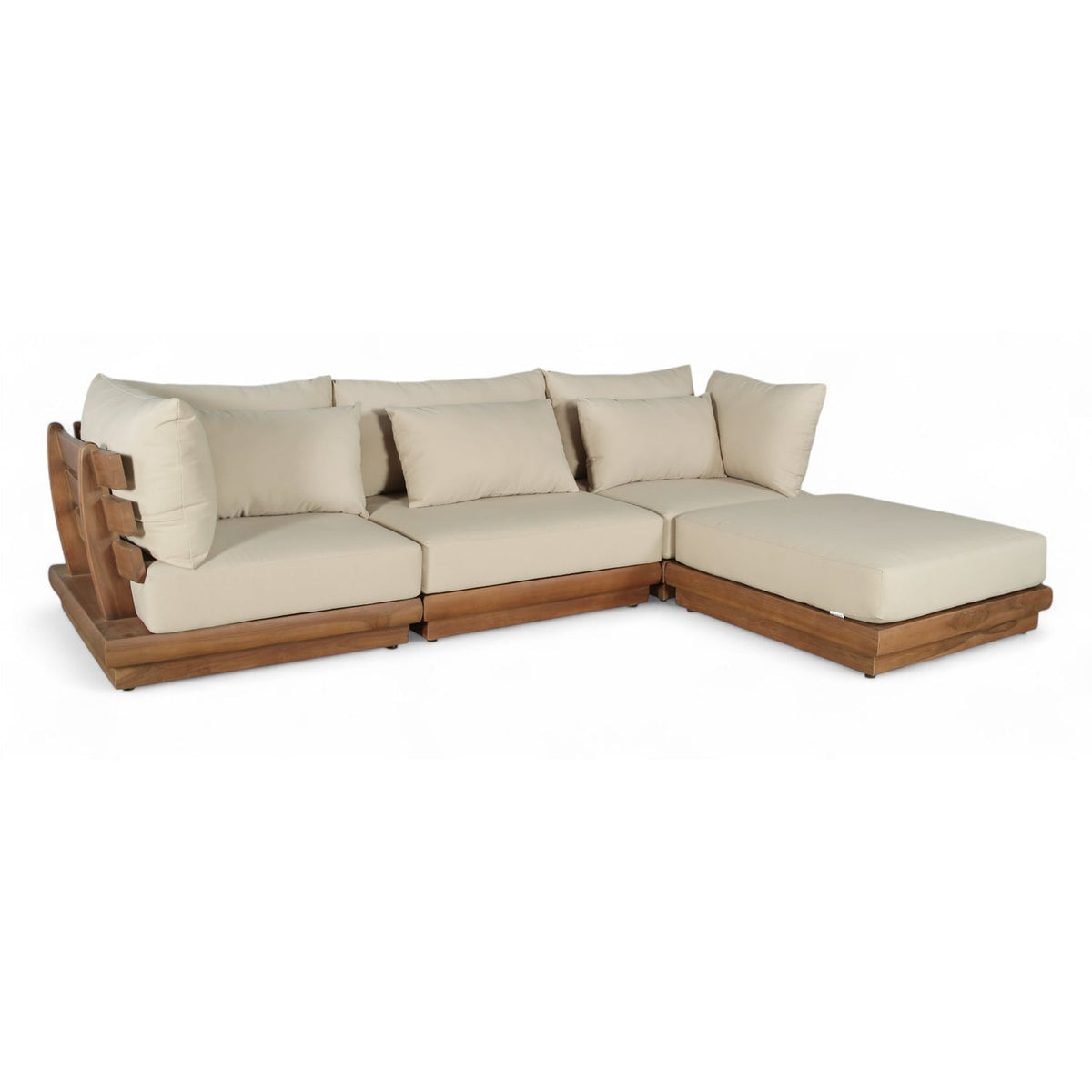 Mirella 113" Tan Water Resistant Fabric Upholstered 4pc. Outdoor Patio Modular Sectional in teak, primary product view