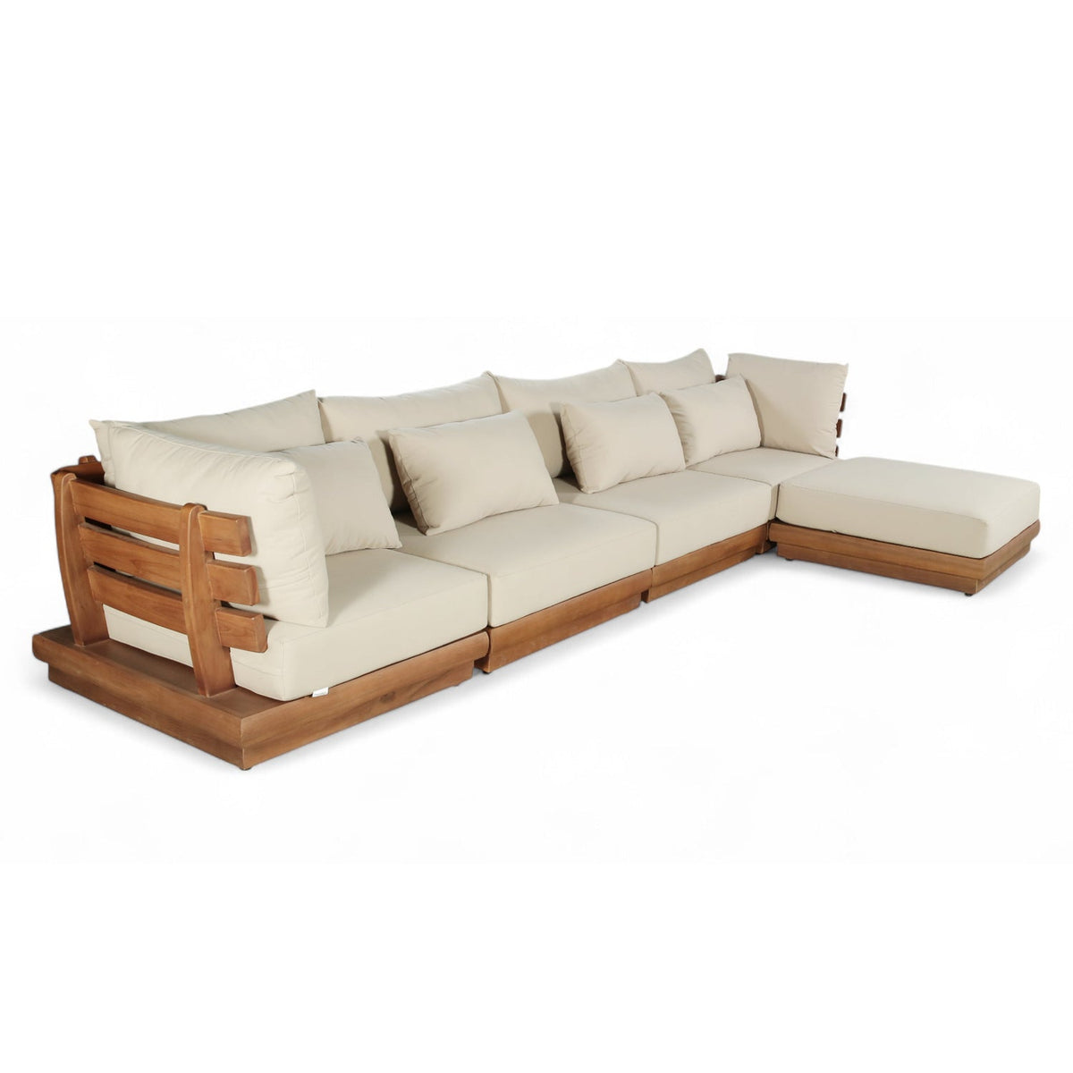 Mirella 150" Tan Water Resistant Fabric Upholstered 5pc. Outdoor Patio Modular Sectional, primary product view