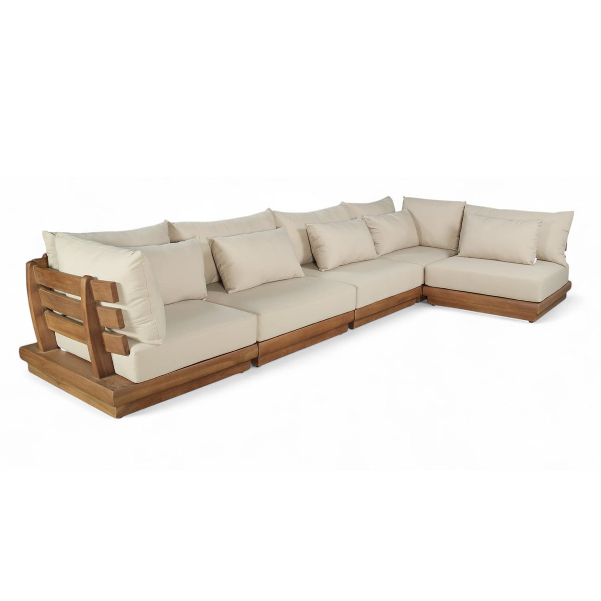 Mirella 150" Tan Water Resistant Fabric Upholstered 5pc. Outdoor Patio Modular Sectional, primary product view