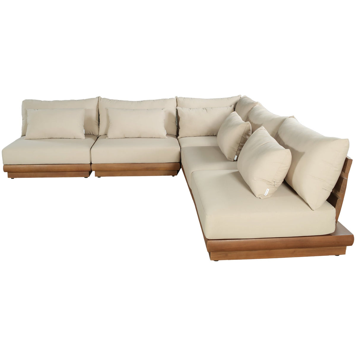 Mirella 112in Tan Water Resistant Fabric Upholstered 5 Piece Outdoor Patio Modular Sectional Sofa