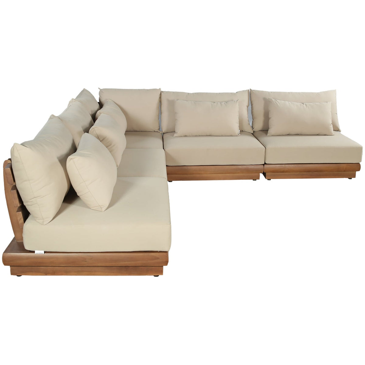 Mirella 112in Tan Water Resistant Fabric Upholstered 5 Piece Outdoor Patio Modular Sectional Sofa