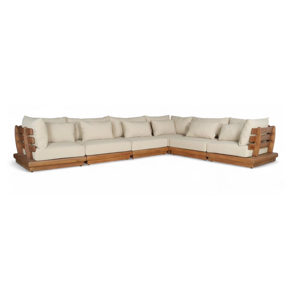 Mirella 150" Tan Water Resistant Fabric Upholstered 6pc. Outdoor Patio Modular Sectional, primary product view