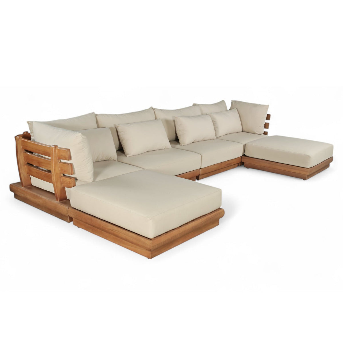 Mirella 150" Tan Water Resistant Fabric Upholstered 6pc. Outdoor Patio Modular Sectional, primary product view