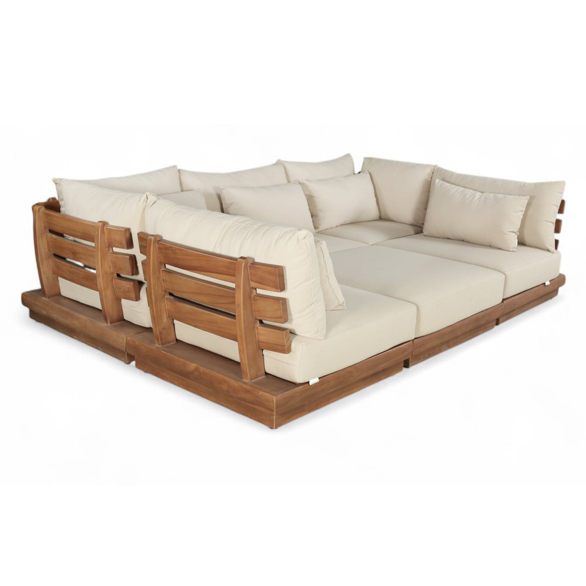 Mirella 113" Tan Water Resistant Fabric Upholstered 6pc. Outdoor Patio Modular Sectional in teak, primary product view