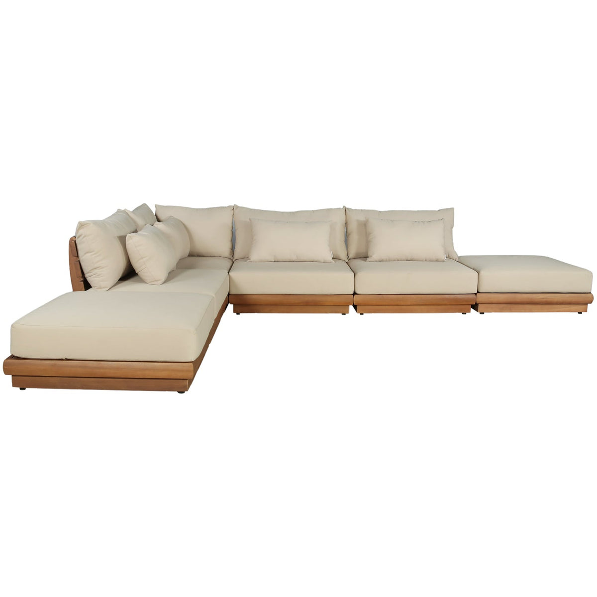 Mirella 149in Tan Water Resistant Fabric Upholstered 6 Piece Outdoor Patio Modular Sectional Sofa