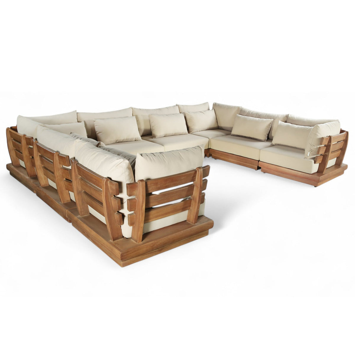 Mirella 150" Tan Water Resistant Fabric Upholstered 8pc. Outdoor Patio Modular Sectional, primary product view