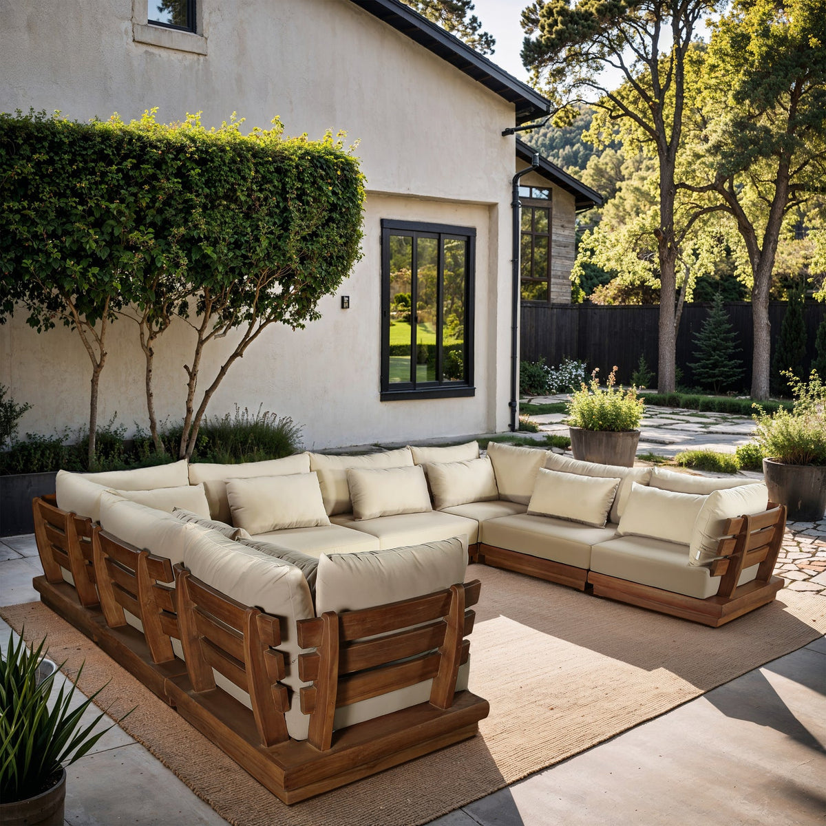 Mirella 150in Tan Water Resistant Fabric Upholstered 8 Piece Outdoor Patio Modular Sectional Sofa